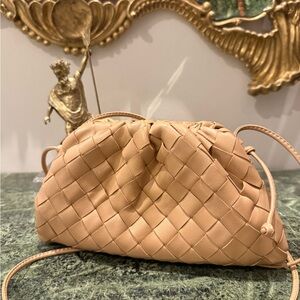 Authentic Bottega Veneta Tan Woven mini The Pouch Leather Clutch